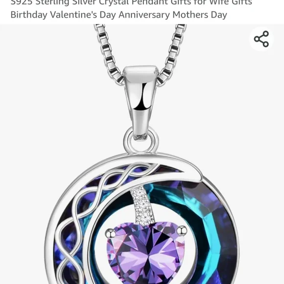 Sterling silver box chain necklace with amethyst heart and moon pendant jewelry - Picture 3 of 7